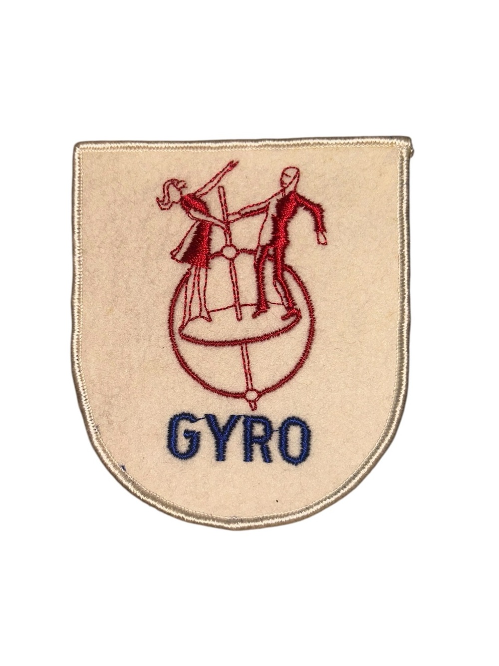 Vintage Embroidered 'GYRO' Patch - Cream with Red & Blue Design